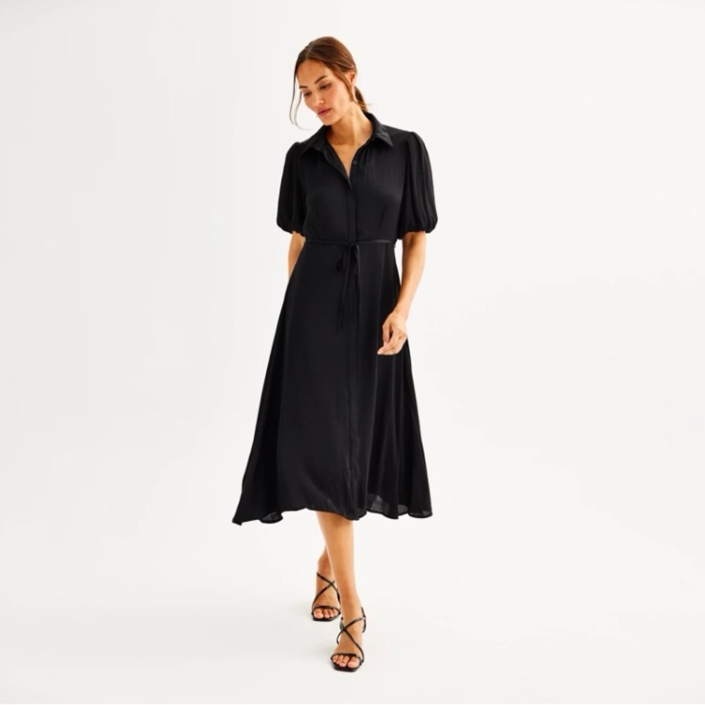 Nine West Balloon Sleeve Satin Midi Dress